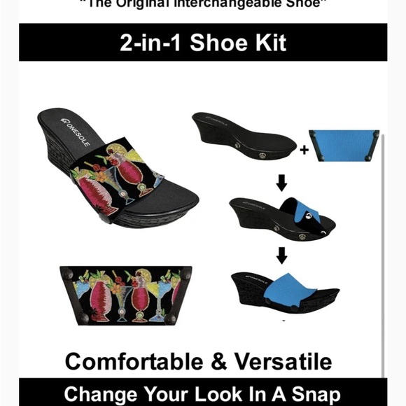 Onesole 5 O’Clock Somewhere Black Wedge Interchangeable Shoe Set - Picture 2 of 5
